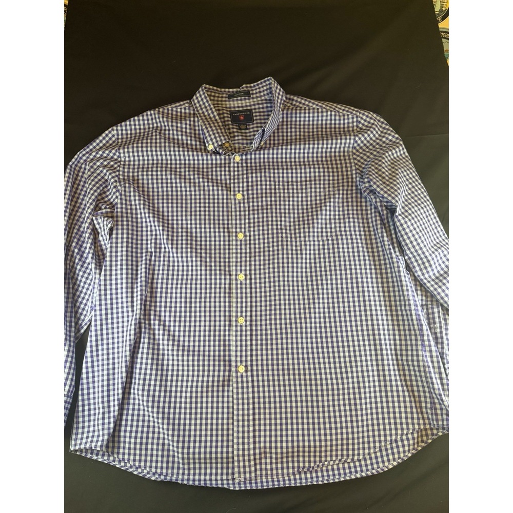 Saddlebred Purple Checkered Men's Long Sleeve Button Up Shirt, XXL
